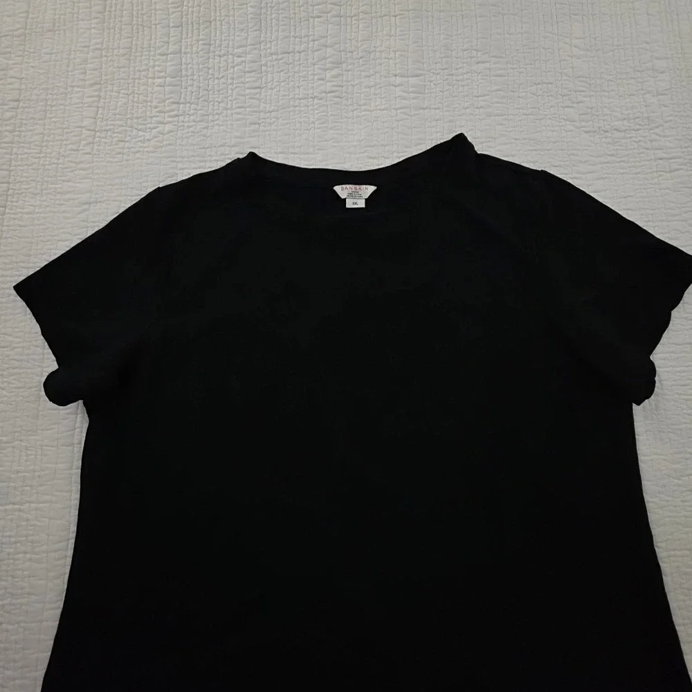 Danskin Supersoft Tulip Split Tunic Top Womens XXL Black‎ Short Sleeve Stretch